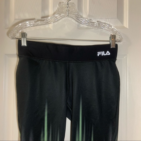 Fila Black/Green/Pink Print Cropped Capri Leggings S - Picture 4 of 8